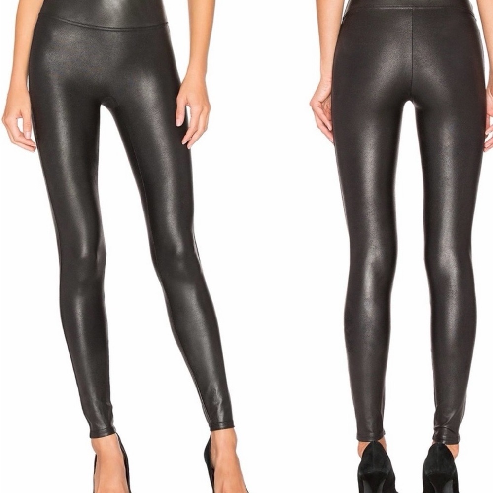 Spanx Women's High Waisted Black Faux Leather Leggings XL